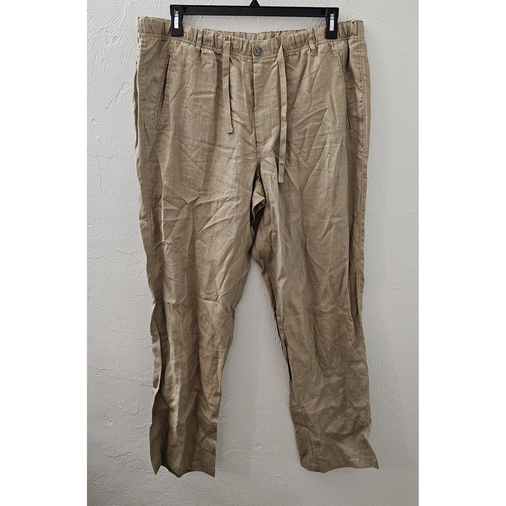 Tasso Elba Island Mens Size XL 100% Linen Pants Drawstring Elastic Waist Coastal